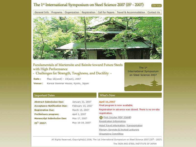 The 1st International Symposium on Steel Science 2007
