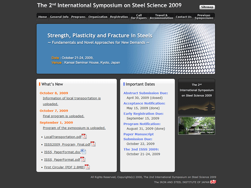 The 2nd International Symposium on Steel Science 2009